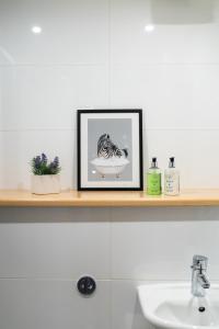 a picture of a zebra on a shelf above a sink at City View - A Stunning 2 Bed Apartment in Glasgow