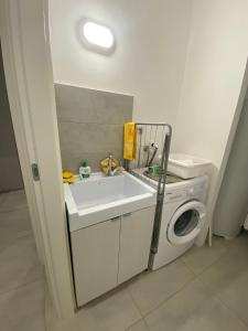 a bathroom with a sink and a washing machine at APPARTAMENTO VENERE in Cecina