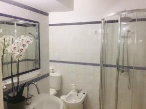 a bathroom with a toilet and a sink and a shower at Deluxe La Palma 2 in Santa Cruz de la Palma