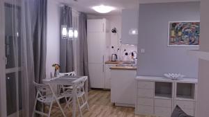 a kitchen with a table and chairs in a room at 1 Bedroom City Center Apartment in Katowice