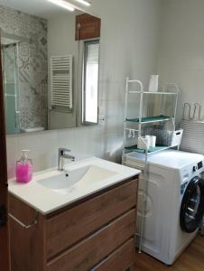La salle de bains est pourvue d'un lavabo et d'un lave-linge. dans l'établissement Casa Loureira -Cabo do Mundo, Ribeira Sacra, à Rosende