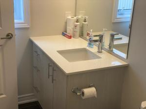 a bathroom with a sink and a mirror at Poise Homes Guest Home Cambridge in Cambridge