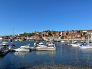 Er liggen boten in een haven. bij Scoresby Quarters - Whitby Holiday Home in Whitby