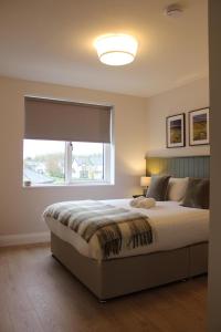 a bedroom with a large bed with a window at Bunratty west Townhouse in Bunratty