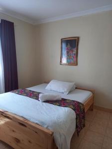 ein Schlafzimmer mit einem Bett und einem Bild an der Wand in der Unterkunft Razy's in Kakamega
