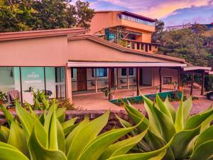 Bild eines Hauses mit Pflanzen im Vordergrund in der Unterkunft Natüra Hotel Monteverde in Monteverde Costa Rica