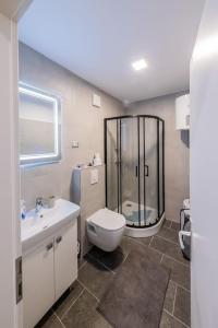 a bathroom with a shower and a toilet and a sink at Bozena's studio apartment in Split