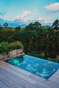 a swimming pool with a view of a forest at Amanatu Ecolodge & Spa in Quimbaya