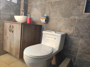 a bathroom with a white toilet and a sink at Ruta de los volcanes in Machachi