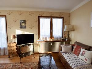 a living room with a couch and a flat screen tv at Appartement Évian-les-Bains, 3 pièces, 5 personnes - FR-1-498-4 in Évian-les-Bains