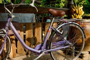 a purple bike parked next to a bunch of bananas at Good Time Resort Koh Kood in Ban Lak Uan