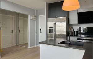 eine Küche mit einem Kühlschrank aus Edelstahl und einer Spüle in der Unterkunft Beautiful Apartment In Helsingr With Wifi in Helsingør