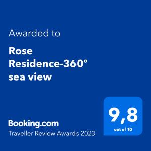 Certifikát, ocenenie alebo iný dokument vystavený v ubytovaní Rose Residence-360º sea view