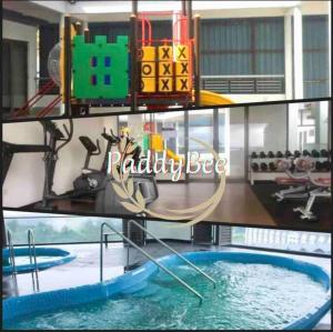 a collage of pictures of a pool with a playground at Paddy Bee in Brinchang