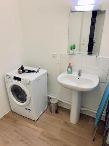 a bathroom with a washing machine and a sink at pourquoi notre T3 avec parking est pour vous ? in Lille