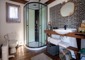 un bagno con doccia in vetro e lavandino di Vale da Silva Villas - Homes ad Albergaria-a-Velha Altre 59 foto