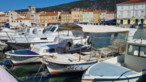 a group of boats docked in a harbor with buildings at Amorino Cres - Old Town House in Cres