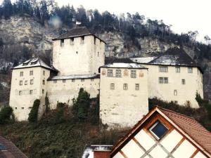 ein altes Schloss auf einem Berg in der Unterkunft Hotel Hecht in Feldkirch