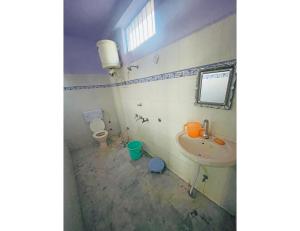 a bathroom with a sink and a toilet at Hotel Maharishi, Uttarkashi in Uttarkāshi