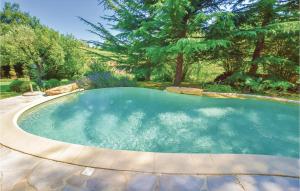 マロセーヌにあるAmazing Home In Malaucene With 1 Bedrooms, Wifi And Outdoor Swimming Poolの木々が植わる庭の大きなスイミングプール