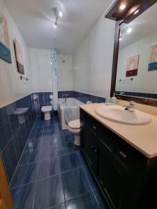 a bathroom with a sink and a toilet and a tub at 24A01 Apartamento Cabrales in Arenas de Cabrales