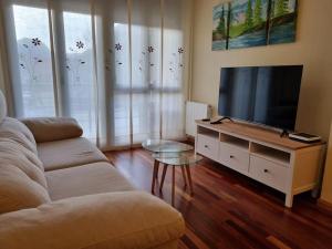sala de estar con sofá y TV de pantalla plana en 24A01 Apartamento Cabrales, en Arenas de Cabrales