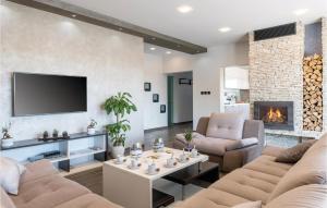 a living room with couches and a fireplace at Cozy Home In Galizana With Kitchen in Galižana