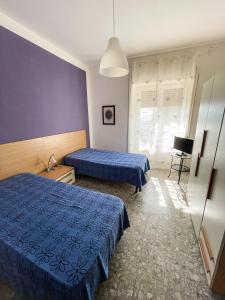um quarto de hotel com duas camas e uma televisão em B&B A casa mia em Moio della Civitella