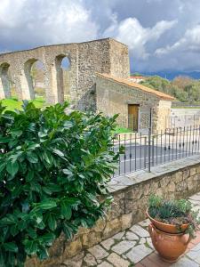 um edifício de pedra com uma cerca e uma planta em B&B A casa mia em Moio della Civitella