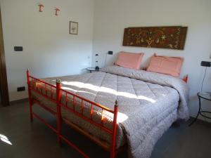 1 dormitorio con 1 cama grande con almohadas rosas en Podere Travagliola, en Castiglione dʼOrcia