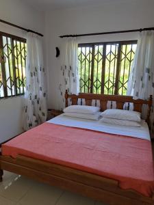1 Schlafzimmer mit einem großen Bett und 2 Fenstern in der Unterkunft Island Of Love in Mahé