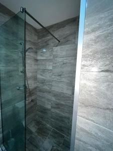 a shower with a glass door in a bathroom at Old Town Bar Apartments in Stari Bar +19 photos