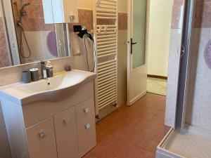 uma casa de banho com um lavatório e um chuveiro em Casina Gentili em Perugia