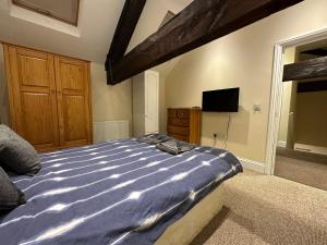 a bedroom with a large bed and a television at HOMELY APARTMENT IN THE CENTRE in Boston