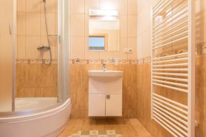 a bathroom with a sink and a toilet and a tub at Koliba Holica in Huty