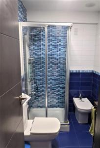 a bathroom with a shower and a toilet and a sink at Ático La Real in Nájera