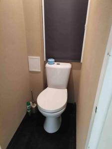 een badkamer met een wit toilet in een kamer bij Cozy two-room apartment in Liepāja