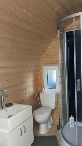 a bathroom with a toilet and a sink and a tub at Gîtes insolites proche Nancy in Marbache
