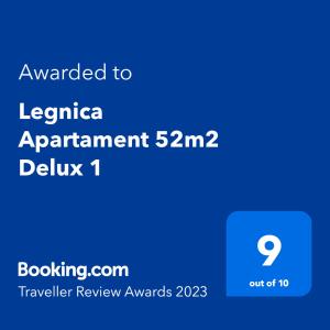Certifikát, ocenenie alebo iný dokument vystavený v ubytovaní Legnica Apartament 52m2 Delux 1