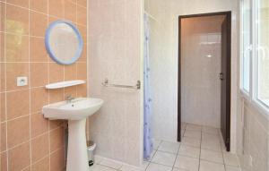 a bathroom with a sink and a mirror and a shower at Beautiful Home In Courry With Kitchen in Courry