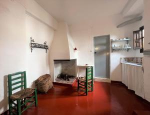 ein Wohnzimmer mit 2 Stühlen und einem Kamin in der Unterkunft BnS - Casa La Prensa - Alpujarra in Sorvilán
