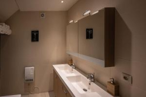La salle de bains est pourvue d'un lavabo et d'un miroir. dans l'établissement The Stage, à Anhée