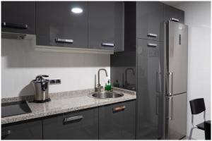 a kitchen with a sink and a refrigerator at Luengo House in León