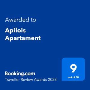 Certifikát, hodnocení, plakát nebo jiný dokument vystavený v ubytování Apilois Apartament