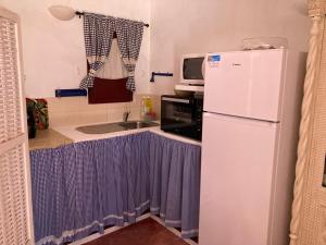 a small kitchen with a white refrigerator and a sink at Ninho das Perdizes - Monte Novo in Cercal