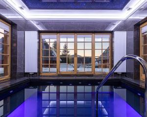 uma piscina com uma janela e uma banheira de mergulho em Апарт-Готель "Панщина" em Slavske