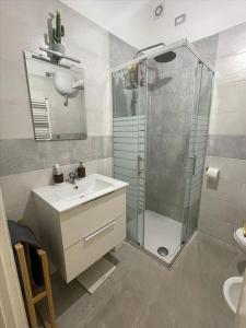 ein Bad mit einem Waschbecken und einer Dusche in der Unterkunft B&B Amigos in Lido di Ostia