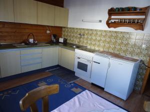 a kitchen with a white stove and a dishwasher at Ferienwohnung Traudl Singer in Innsbruck