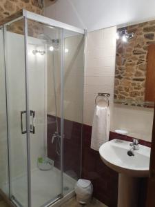 a bathroom with a shower and a sink at La Pallota de San Cristobal in Palas de Rei
