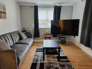a living room with a couch and a flat screen tv at RGM Hatfield 2 Bedroom Apartment in Hatfield